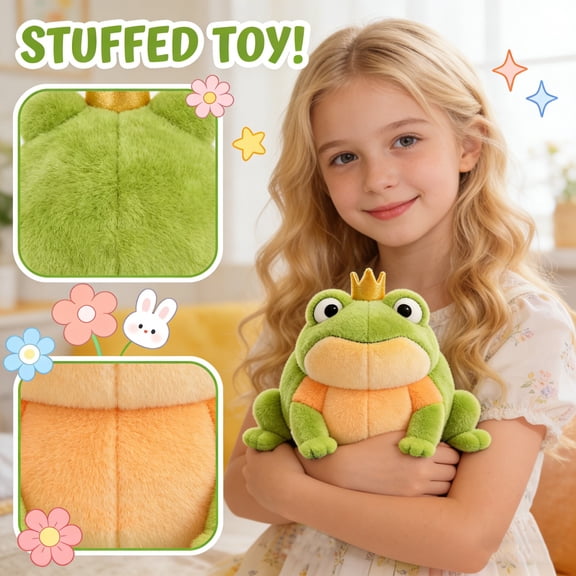 HaCpiu Amphibian King Frog Plush Toys, 9.84" Hoppers Amphibian Royal Decorative Stuffed Animal, Aesthetic Green Frog Plush, for Home Decor & Unique Birthday Gifts