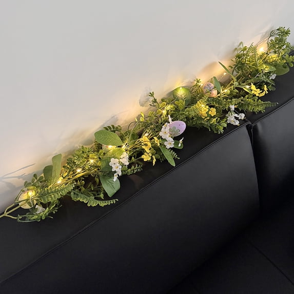 HaCpiu Artificial Easter Eggs Garland, Spring Floral Greenery Swag with Light & Yellow Flowers, Home Decor for Easter Decorations, Spring Party, Farmhouse, Wedding & Indoor Outdoor