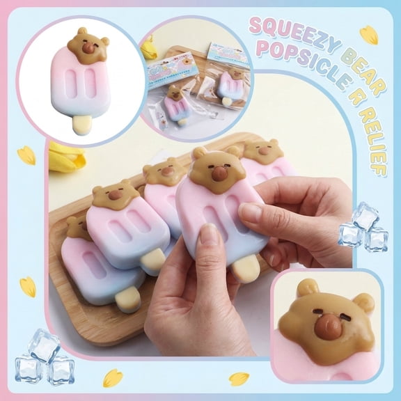 HaCpiu Bear Popsicle Squishy Toys, 3.7" Soft Gradient Ice Cream Squeeze Ball, Anxiety Relief Gift for Adults, Travel Outdoor, Party Supplies & Classroom Prizes