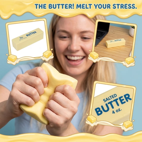 HaCpiu Butter Squishy Toys Realistic Stick Desk Accessory, 5.51-inch Fake Food 4oz Salted Butter Bar Squeeze for Adults, Durable Memory Foam Hand Grip Stress Reliever for Office Relaxation