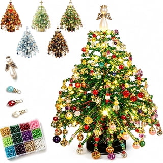HaCpiu DIY Christmas Tree Mini Beaded Kits Set, 3D Wire Tabletop Seasonal Tree Beaded Kits Decor for Desk Mantel Shelf, Creative Christmas Holiday Craft Kit for Adults