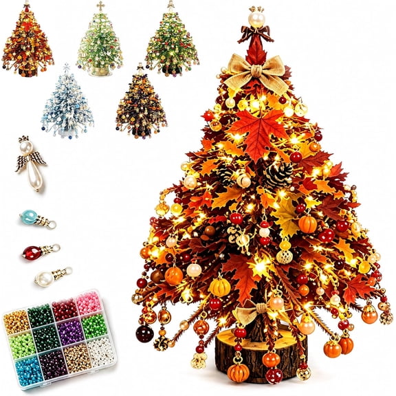 HaCpiu DIY Christmas Tree Mini Beaded Kits Set, 3D Wire Tabletop Seasonal Tree Beaded Kits Decor for Desk Mantel Shelf, Creative Christmas Holiday Craft Kit for Adults