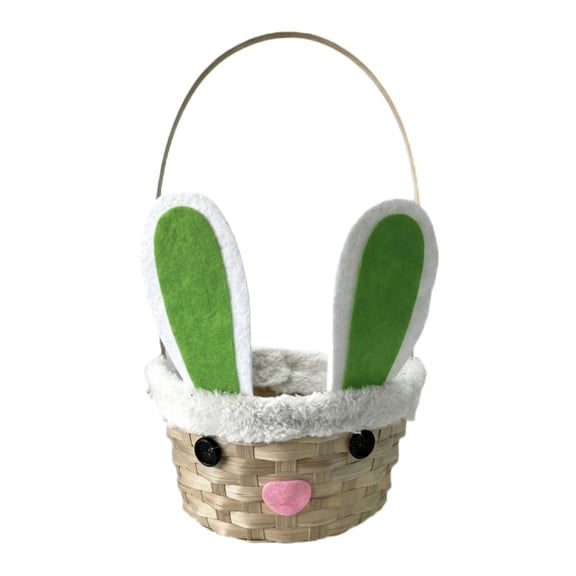 HaCpiu Easter Bamboo Bunny Basket, 12" Handcrafted Woven Rabbit Basket with Green Ears, Easter Gift Basket for Home, Party, Holiday & Spring Decor