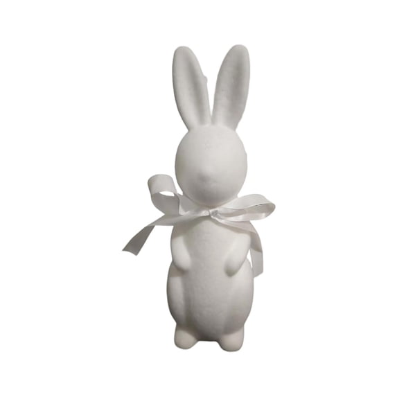 HaCpiu Easter Bunnies Decoration, 10" White Flocked Spring Rabbit Decor, Realistic Faux Bunnies for Table Centerpiece, Porch & Office
