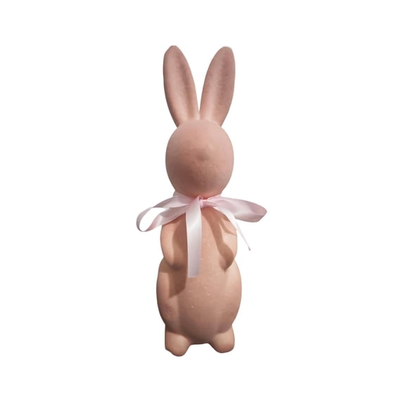 HaCpiu Easter Bunnies Decoration, 15" Pink Flocked Spring Rabbit Decor, Realistic Faux Bunnies for Home Living Room & Party