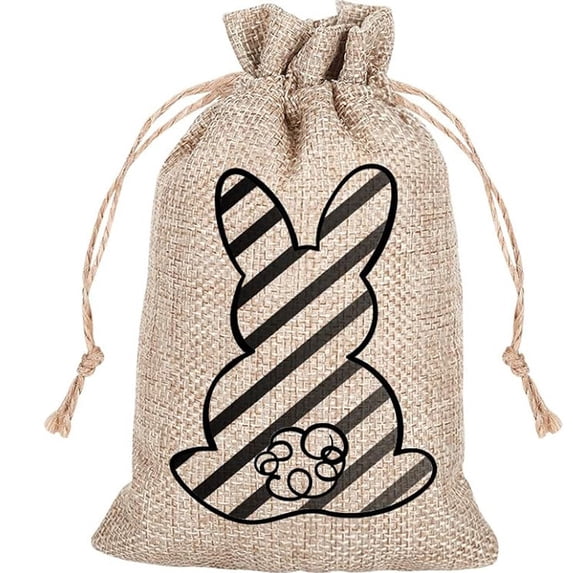 HaCpiu Easter Bunny Burlap Bags, Reusable Easter Rabbit Drawstring Pouch, Ideal for Easter Egg Hunt, Candy Storage, Spring Party Supplies & Festive Decor