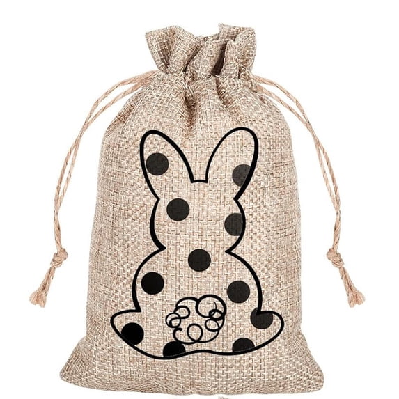 HaCpiu Easter Bunny Burlap Bags, Reusable Easter Rabbit Drawstring Pouch, Ideal for Easter Egg Hunt, Candy Storage, Spring Party Supplies & Festive Decor