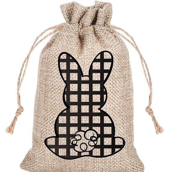 HaCpiu Easter Bunny Burlap Bags, Reusable Easter Rabbit Drawstring Pouch, Ideal for Easter Egg Hunt, Candy Storage, Spring Party Supplies & Festive Decor