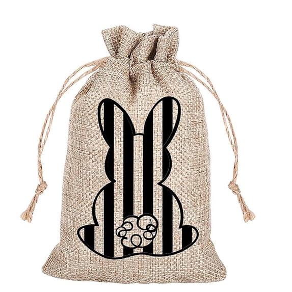 HaCpiu Easter Bunny Burlap Bags, Reusable Easter Rabbit Drawstring Pouch, Ideal for Easter Egg Hunt, Candy Storage, Spring Party Supplies & Festive Decor