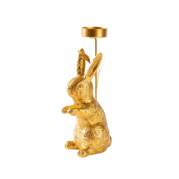 HaCpiu Easter Bunny Candle Holder, 7.8" Gold Standing Rabbit Pillar Candle Stand, Desktop Decor for Easter, Spring & Home Living Room