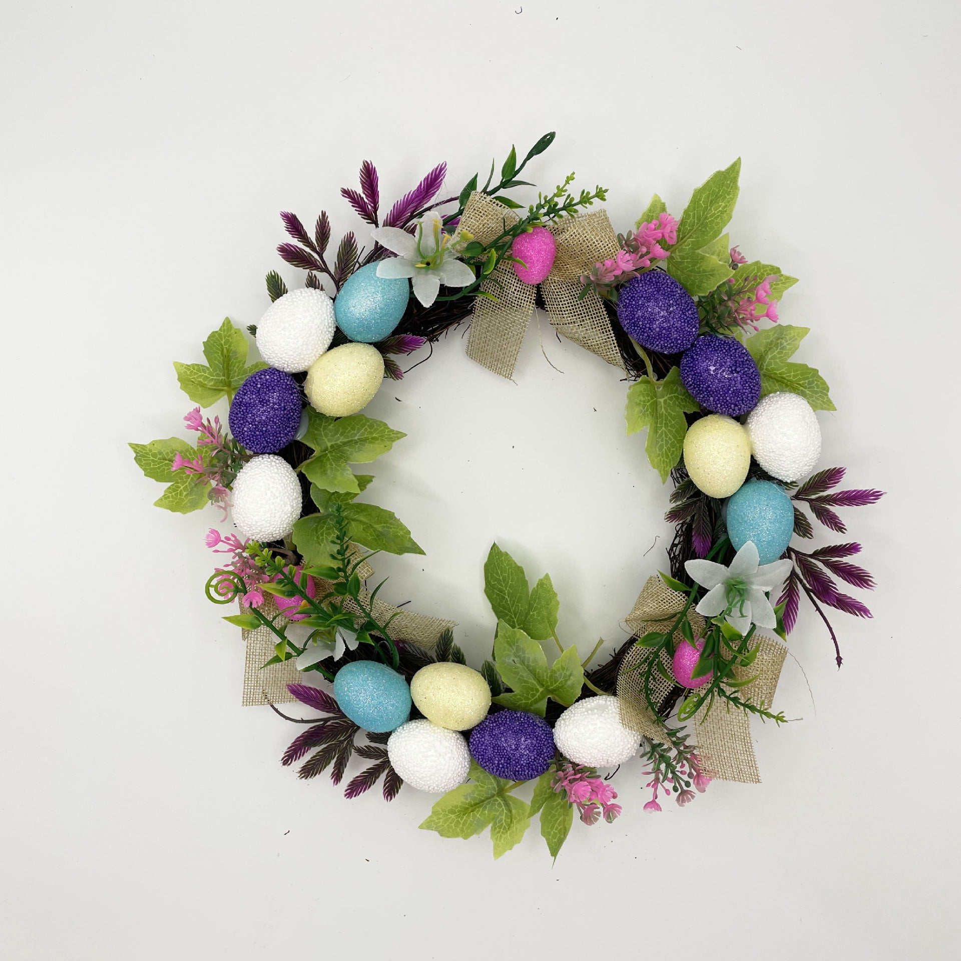 HaCpiu Easter Eggs Front Door Wreath, Spring Floral Wreath with Pastel ...