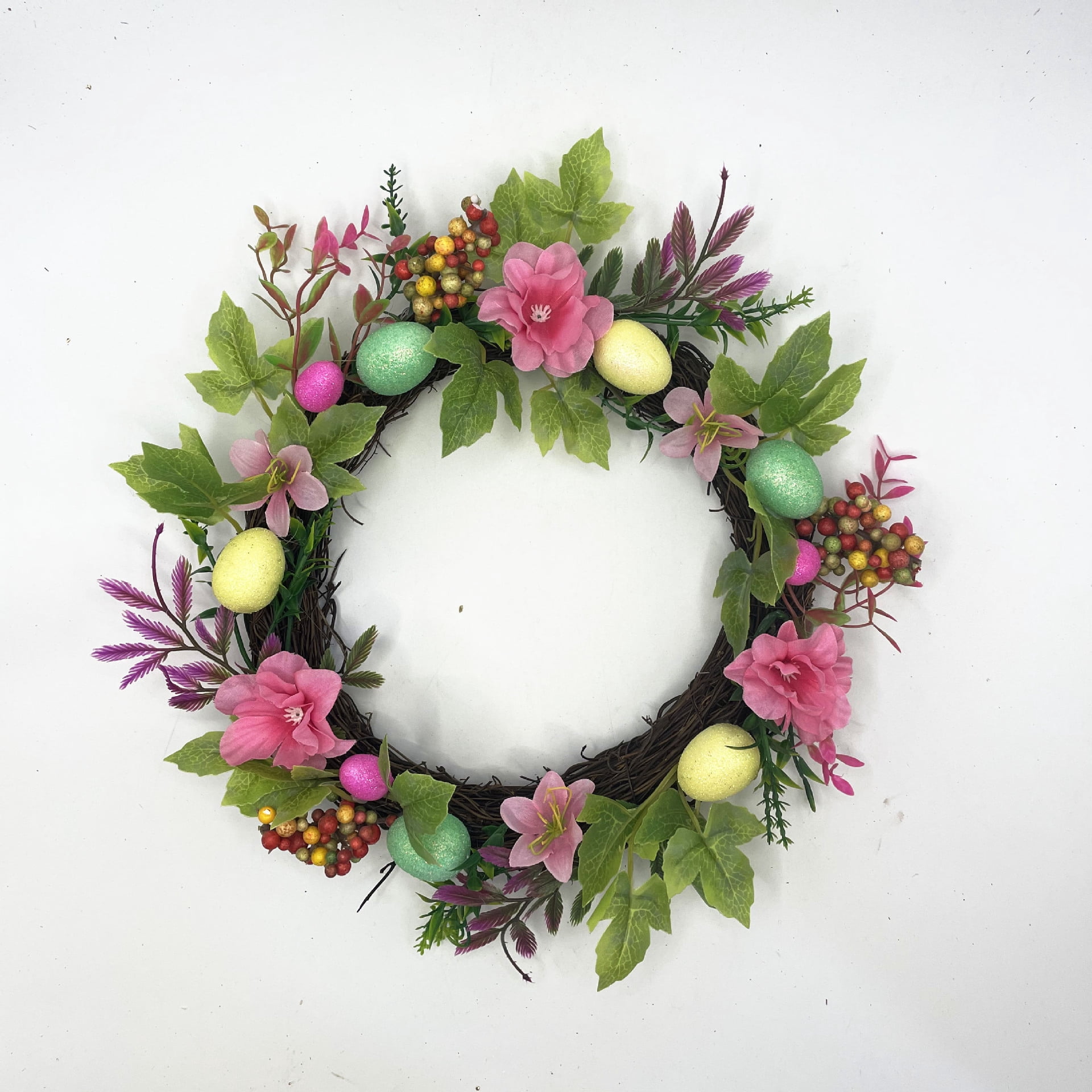 HaCpiu Easter Eggs Front Door Wreath, Spring Floral Wreath with Pastel ...