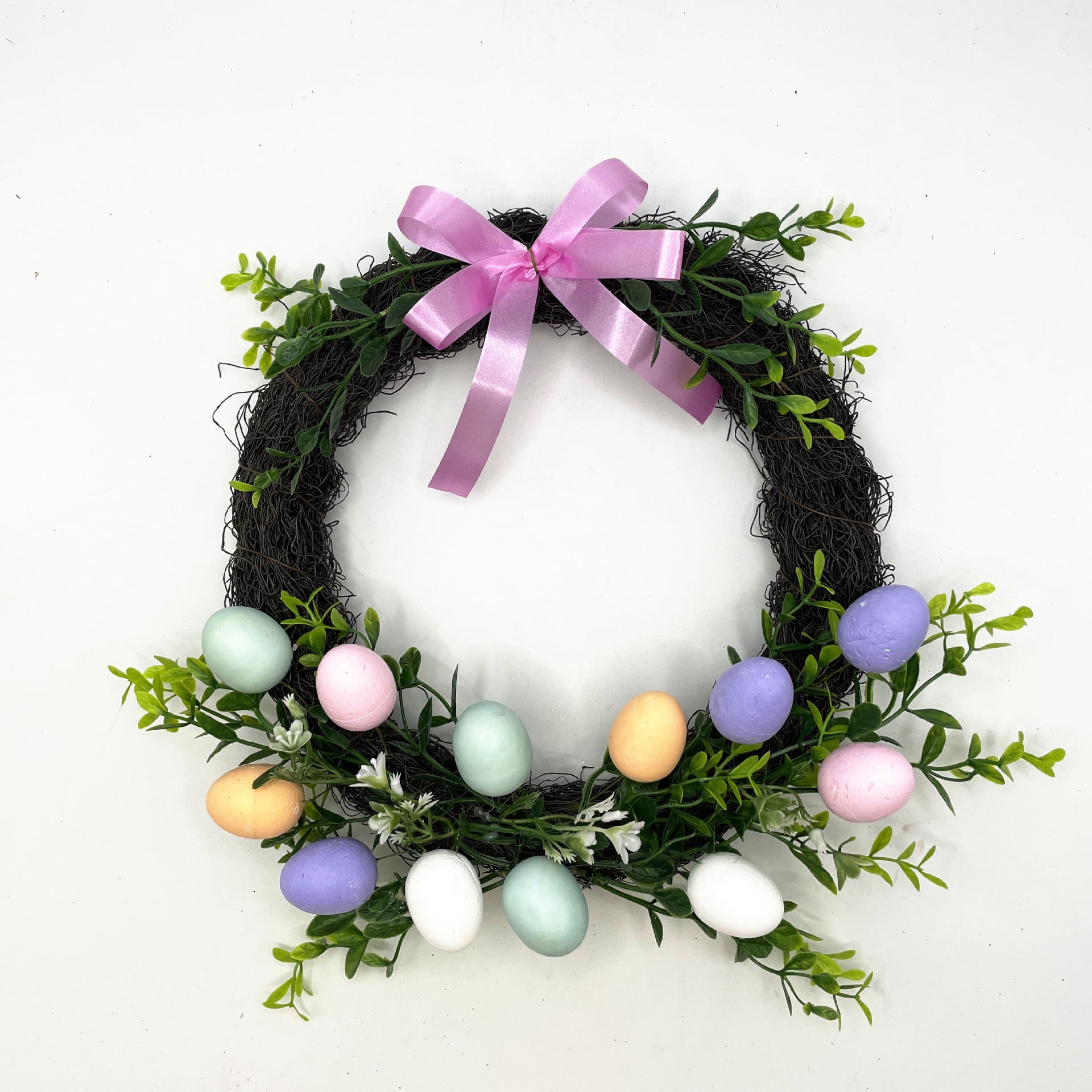 HaCpiu Easter Eggs Front Door Wreath, Spring Floral Wreath with Pastel ...