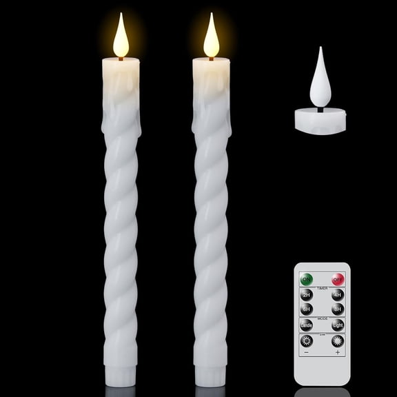 HaCpiu Flameless Taper Candles with Remote and Timer, 2 Pack Battery Operated LED Taper Candles 3D Wick Plastic Dripping Effect Dinner Wedding Holiday Decor