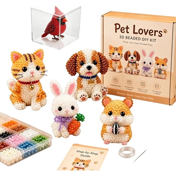 HaCpiu Garden Bugs Beaded Craft Kit, 3D Animal Themed Beadwork Kit with 4 Cute Designs and Instructions, Beaded Animals Kits for Beginners, Craft Enthusiasts, Desktop & Home Decor