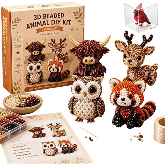 HaCpiu Garden Bugs Beaded Craft Kit, 3D Animal Themed Beadwork Kit with 4 Cute Designs and Instructions, Beaded Animals Kits for Beginners, Craft Enthusiasts, Desktop & Home Decor