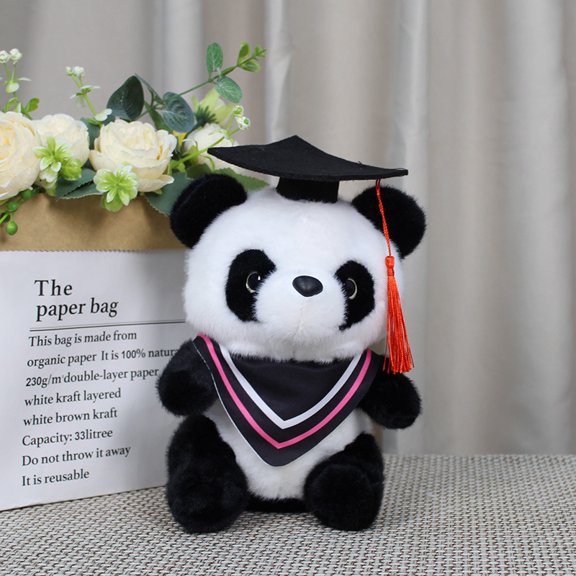 HaCpiu Graduation Gifts Panda Stuffed Animal, Black White Plush Toy with Cap & Scarf, Perfect Gift for Graduation Decorations, Birthday Gifts & Party Home Decor
