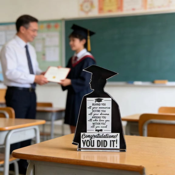 HaCpiu Graduation Keepsake Plaque Desktop Ornament, 4" Graduation Gift Silhouette Decor, Inspirational Grad Gift for College & High School Graduates