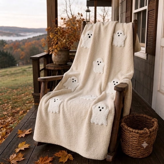 HaCpiu Halloween Ghost Flannel Throw Blanket, Soft Plush Embossed Ghost Fleece Blanket for Sofa Couch Bed Travel Home Decor Gifts, 39.4x27.6 Inch