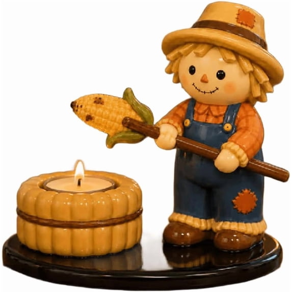 HaCpiu Halloween Scarecrow Campfire Tealight Holder, Cute Spooky Halloween Gathering Figurine, Small Resin Tabletop Candle Stand Decor Ornament
