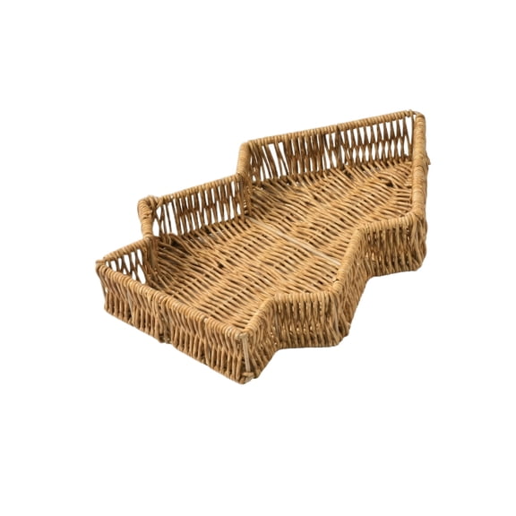 HaCpiu Handwoven Rattan Tree Serving Tray Basket, 11.8" Decorative Platter for Snacks, Cookies, Candy, Fruit, Ideal for Holiday Parties, Home & Restaurant Tabletop Use