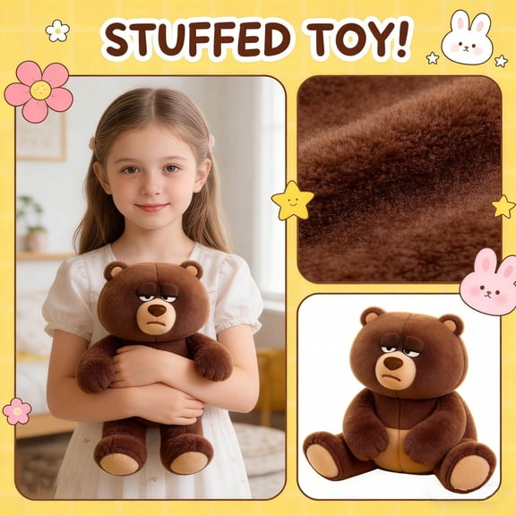 HaCpiu Hoppers Ellen Bear Plush Toys, 9.8" Decorative Moody Stuffed Animal for Adult Home Decor, Aesthetic Bear Figurine for Desktop, Shelf & Office Accents