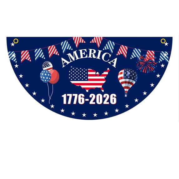 HaCpiu Independence Day 250th Anniversary Half-Moon Flag, 35.4" Star & Stripes Hanging Banner, Patriotic Bunting for 4th of July, Porch, Front Door & Community Events