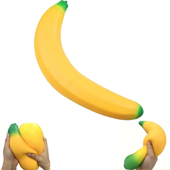 HaCpiu Jumbo Banana Stress Relief Sensory Squishy Toys, Soft Novelty Squeeze Fruit Ball for Adults, Slow Rebounding Elastic Banana Desktop Desk Fidget Ball