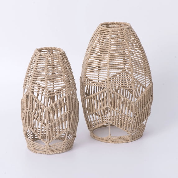 HaCpiu Lantern Shape Imitation Rattan Lampshad, 8.5" Beige Hand Weaved Rope Chandelier Lamps Shades, Fit for Bedroom Living Room Home & Office Hanging Light Covers Decoration
