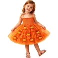 thumbnail image 1 of HaCpiu Little One Halloween Orange Dress Cute 3D Plush Pumpkin Smocked Elastic Bodice Tie Shoulder Layered Mesh Tutu Dress, 1 of 6