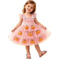 thumbnail image 1 of HaCpiu Little One Halloween Pink Tulle Dress 3D Pumpkin Ghost Ruffle Flutter Sleeve Rib-Knit Bodice Tiered Tutu Skirt, 1 of 6