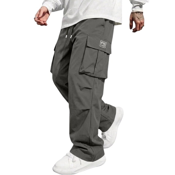 HaCpiu Men's Heavy Twill Cargo Pants, Loose Straight Leg Tactical Workwear Trousers, Relaxed Multi-Pocket Utility Casual Pants, Gray XXL
