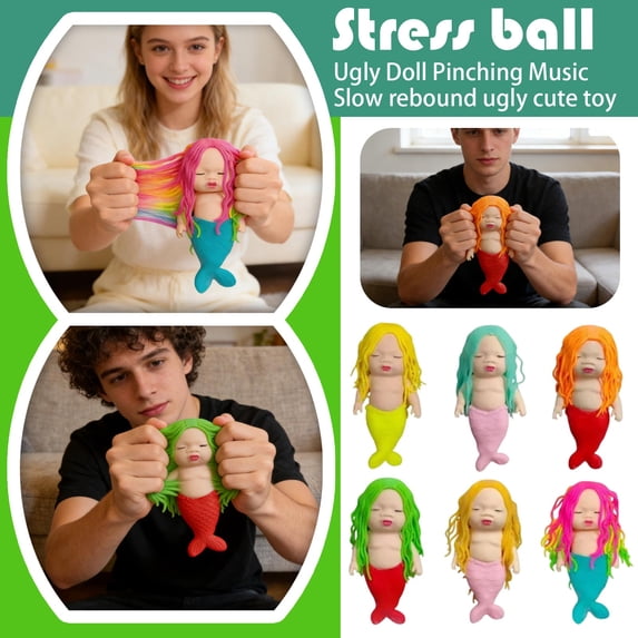 HaCpiu Mermaid Squishies Toys, 6.7" Random Color Stretchy Sensory Fidget Stress Ball for Stress & Anxiety Relief, Ideal for Home, Office & Desk Decor