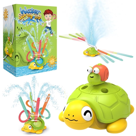 HaCpiu Multi-Functional Turtle Sprinkler Toy for Kids, Outdoor Water Spray Toy with Wiggle Tubes and Ring Toss Game, Backyard Summer Lawn and Garden Play for Boys and Girls