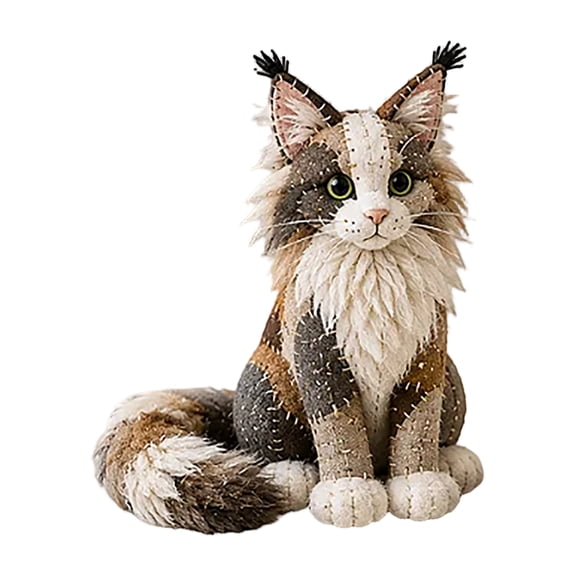 HaCpiu Patchwork Maine Coon Cat DIY Kit, Handmade Kitten Sewing Plush Craft Set, Cute Felt Art Activity Toy Pack
