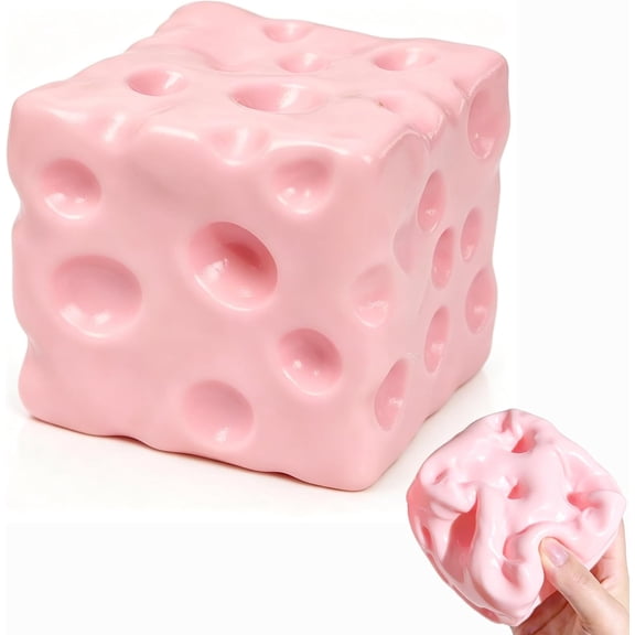 HaCpiu Pink Cheese Sensory Fidget Ball, Cube Stretchy Sensory Fidget Stress Ball, Slow Rising Squishies Toys for Focus & Relaxation, Perfect Stress Relief Gifts & Party Favors