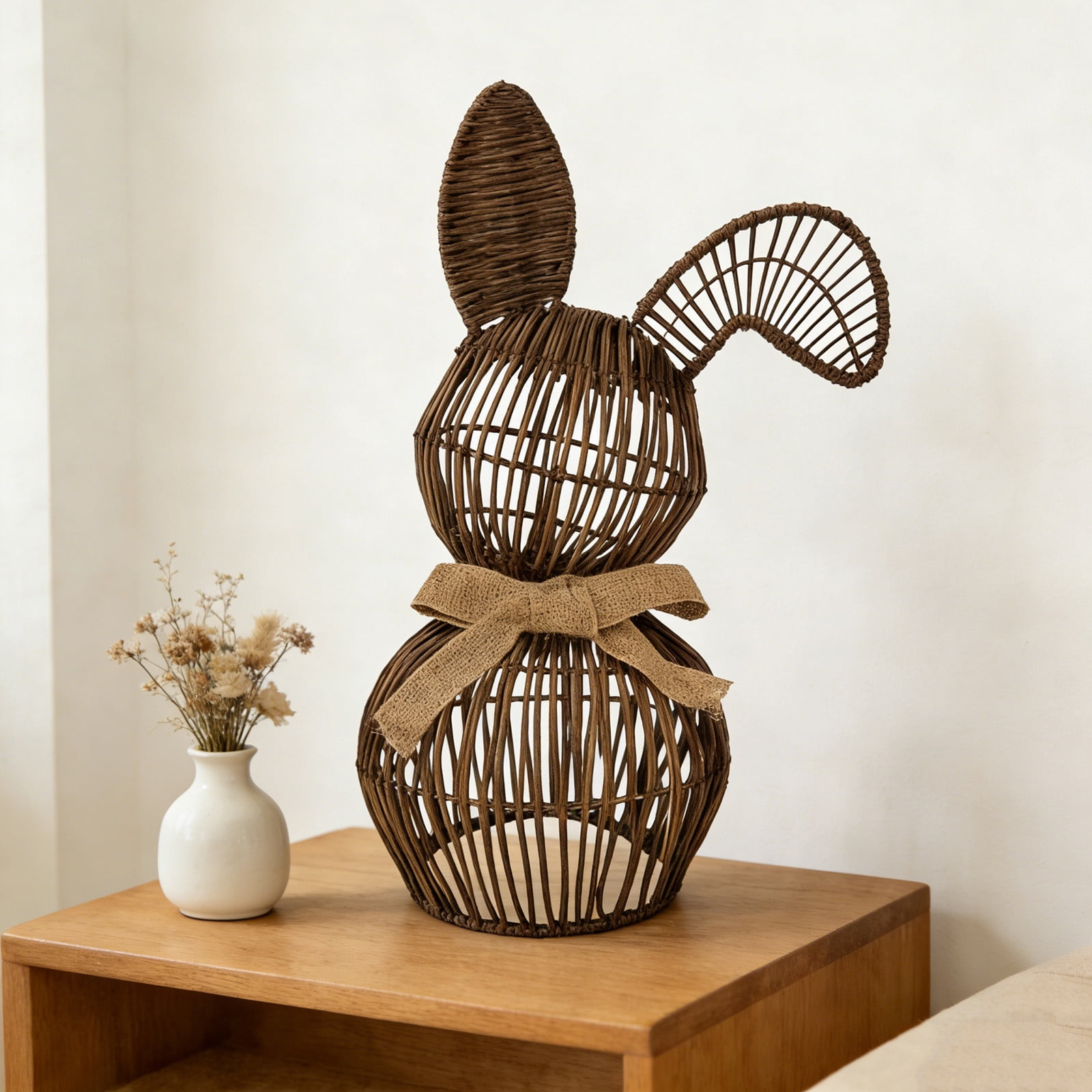 HaCpiu Rattan Bunny Decor, 11.8” Handwoven Wicker Rabbit Figurine with ...