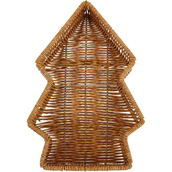 HaCpiu Rattan Tree Serving Basket, 11.8" Handwoven Decorative Platter, Tabletop Tray for Snacks, Cookies, Candy, Fruit, Perfect for Holiday Gatherings & Restaurant Service