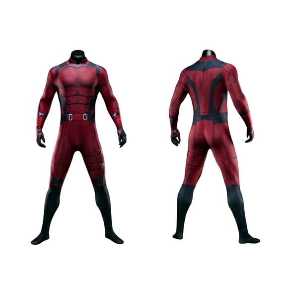 HaCpiu Tactical Dark Red & Charcoal Combat Hero Costume Jumpsuit for Cosplay & Stage Performance, 1-Piece Full-Body Action Bodysuit for Men Halloween Parties (Mask/Helmet Not Included)