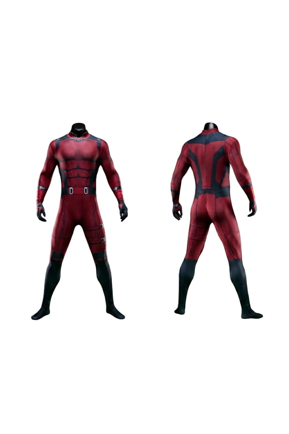 Tactical Dark Red & Charcoal Combat Hero Costume Jumpsuit for Cosplay & Stage Performance, 1-Piece Full-Body Action Bodysuit for Men Halloween Parties (Mask/Helmet Not Included)