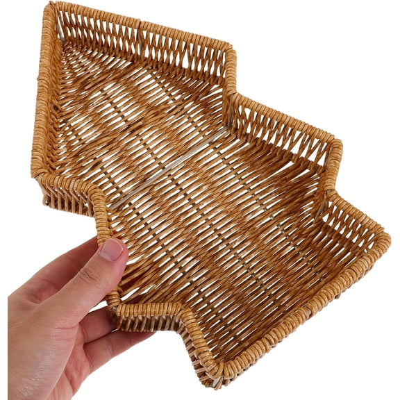 HaCpiu Tree Rattan Basket Decorative Serving Tray, 11.8" Handwoven Woven Basket Platter, Festive Food Dish for Holiday Party, Home & Restaurant Snack Display