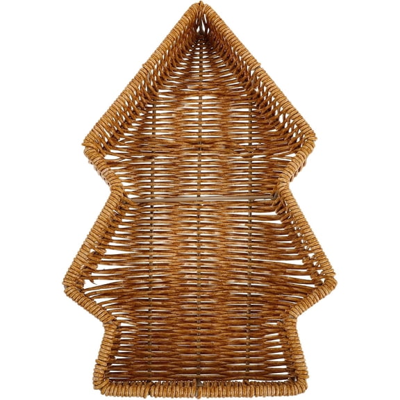 HaCpiu Tree Shaped Food Serving Basket, 11.8" Handwoven Serving Tray, Rattan Decorative Platter, Holiday Gift Basket for Snacks, Cookies, Candy, Fruit, Home & Restaurant Table Decor