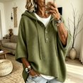 thumbnail image 1 of HaCpiu Women's Henley Hooded Knit Poncho, Solid Loose 3/4 Sleeve Pullover, Lightweight Button-Up Drape Sweater with Drawstring, Army Green L, 1 of 5