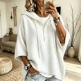 thumbnail image 1 of HaCpiu Women's Henley Hooded Knit Poncho, Solid Loose 3/4 Sleeve Pullover, Lightweight Button-Up Drape Sweater with Drawstring, White XL, 1 of 6