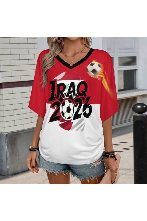 Women's Soccer Match Day V-Neck Tee, Short Sleeve Casual Pullover Top, Athletic Typography Print Festival Apparel, Gifts for Football Fans