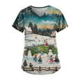 thumbnail image 1 of HaHaHappy Christmas Scrub Tops for Women Snowman V-Neck Short Sleeve Christmas Scrubs Pockets Medical Uniforms Scrub Shirts Sky Blue 2XL, 1 of 3