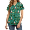 thumbnail image 1 of HaHaHappy Christmas Scrubs for Women Plus Size Short Sleeve Casual Christmas Santa Print Scrub Tops Dressy V Neck Cute Scrub Shirts Nursing Uniform Medical Nurse Workwear with Pocket Turquoise L, 1 of 4