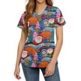 thumbnail image 1 of HaHaHappy Christmas Scrubs for Women Plus Size V Neck Casual Christmas Santa Print Scrub Shirts Dressy Short Sleeve Cute Scrub Tops Nurse Uniform Nursing Medical Workwear with Pocket Blue S, 1 of 4