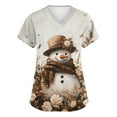 thumbnail image 1 of HaHaHappy Christmas Scrubs Women Plus Size V Neck Dressy Snowman Print Scrub Shirts Cute Short Sleeve Ugly Scrub Tops Nursing Workwear Medical Nurse Uniform with Pocket Khaki XL, 1 of 4
