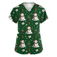 thumbnail image 1 of HaHaHappy Christmas Scrubs for Women Plus Size V Neck Dressy Snowman Print Scrub Tops Ugly Short Sleeve Funny Scrub Shirts Nurse Uniform Medical Nursing Workwear with Pocket Army Green L, 1 of 4